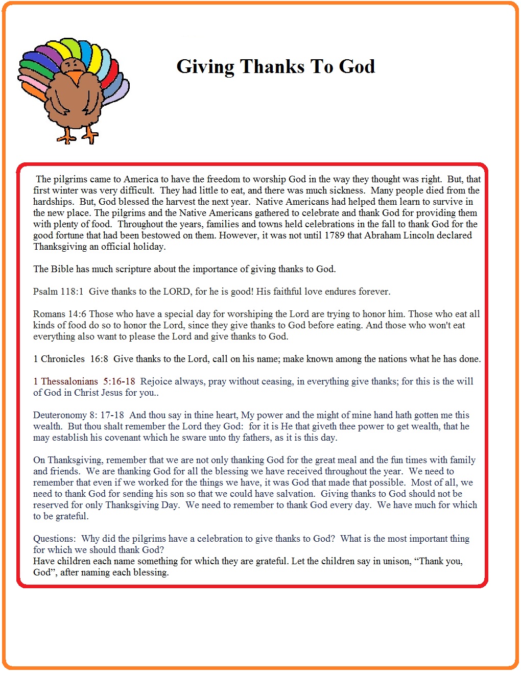 Thanksgiving Sunday School Printables